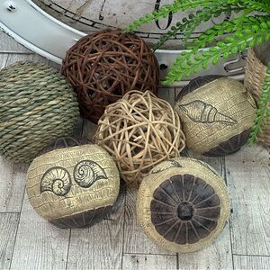 6 NWOT Piece Wicker Rattan Decorative Balls Vase Fillers Table Centerpiece Decor